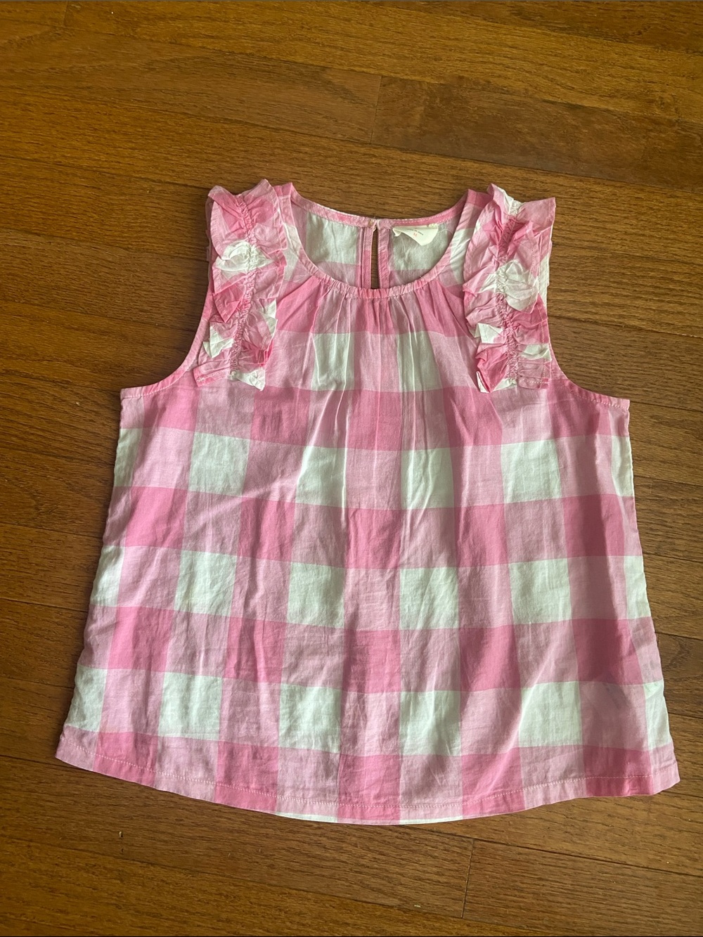 Crewcuts Pink & White Gingham Ruffle Tank
